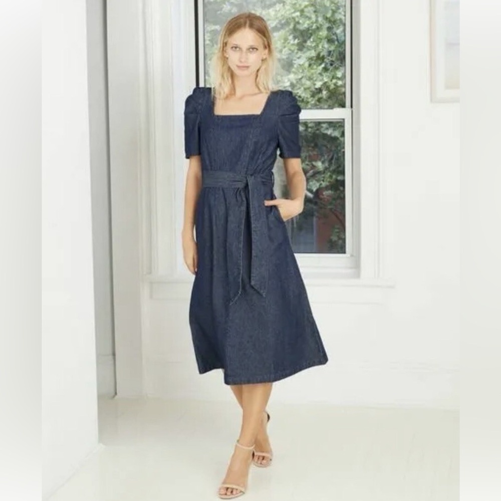 Who What Wear Puff Sleeve Indigo Denim Midi Dress – Size XS